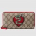 Gucci Zip Around Wallet In Embroidered Heart And Snake